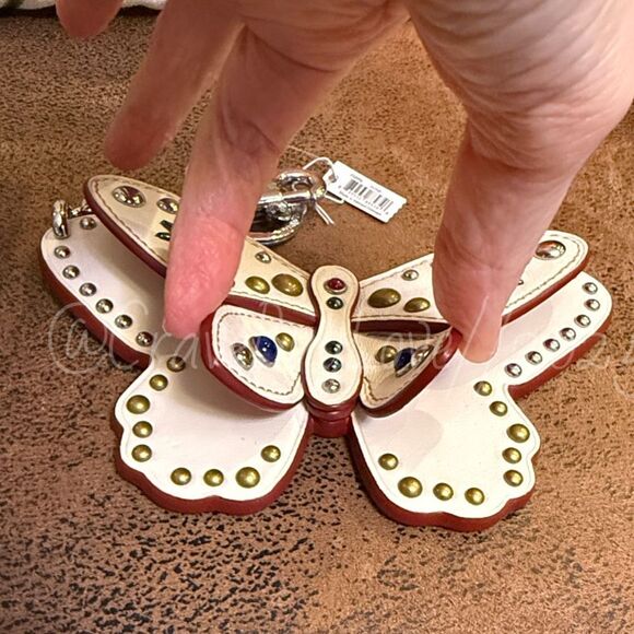 COACH BUTTERFLY BAG CHARM LARGE LEATHER WESTERN RIVETS STUDS KEY CHAIN NEW NWT - Picture 13 of 14